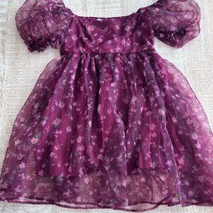 Altar'd State Burgundy Floral Baby Doll Mini Dress with Smocking size small